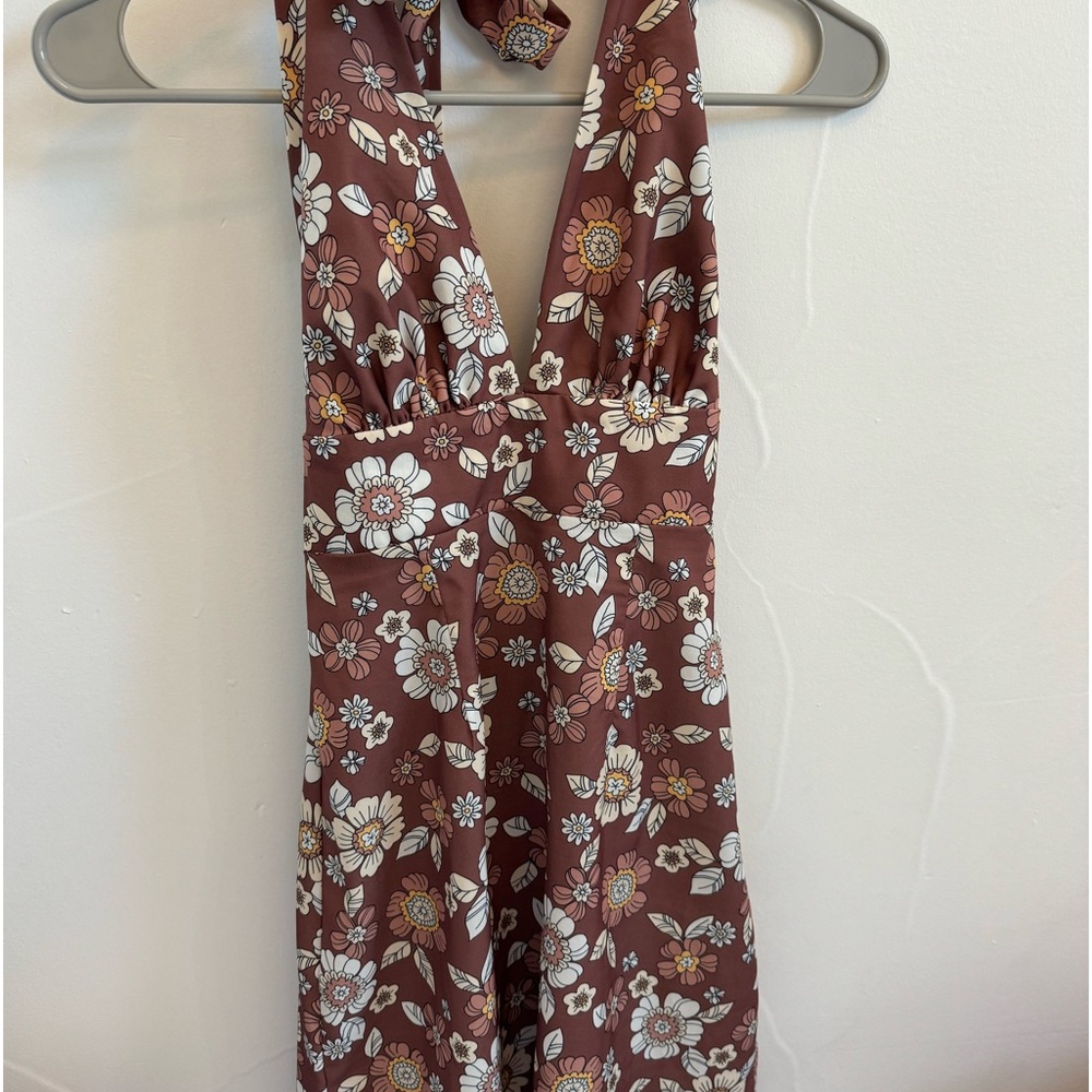 brown floral short dress